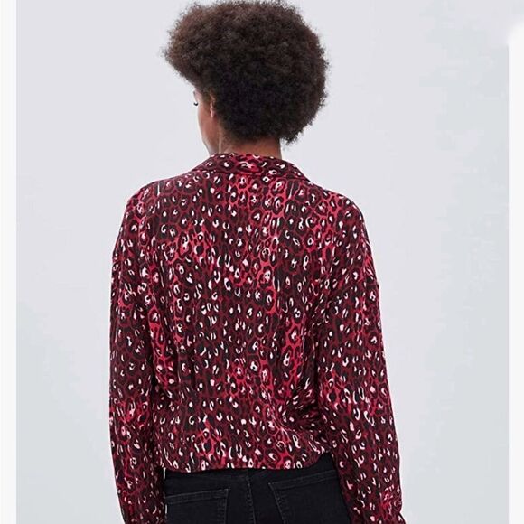 Zara Leopard Print Long Sleeve Button Down Crop Top - Picture 3 of 8